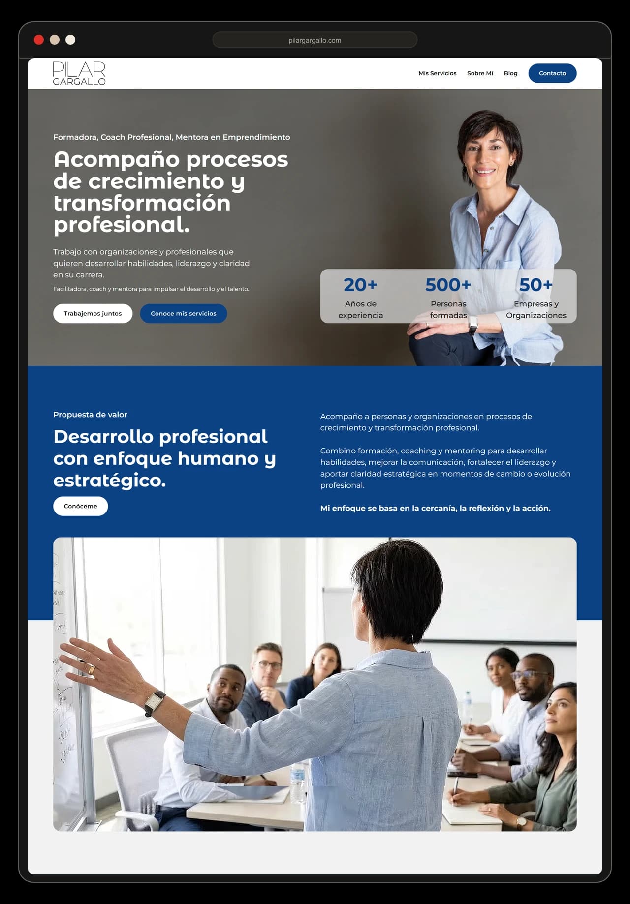 Web de Pilar Gargallo en formato escritorio