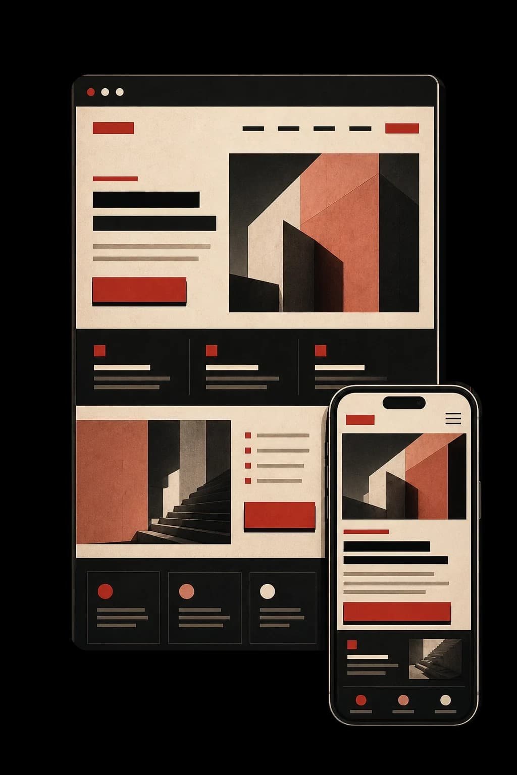 Mockup visual de una web responsive en escritorio y móvil