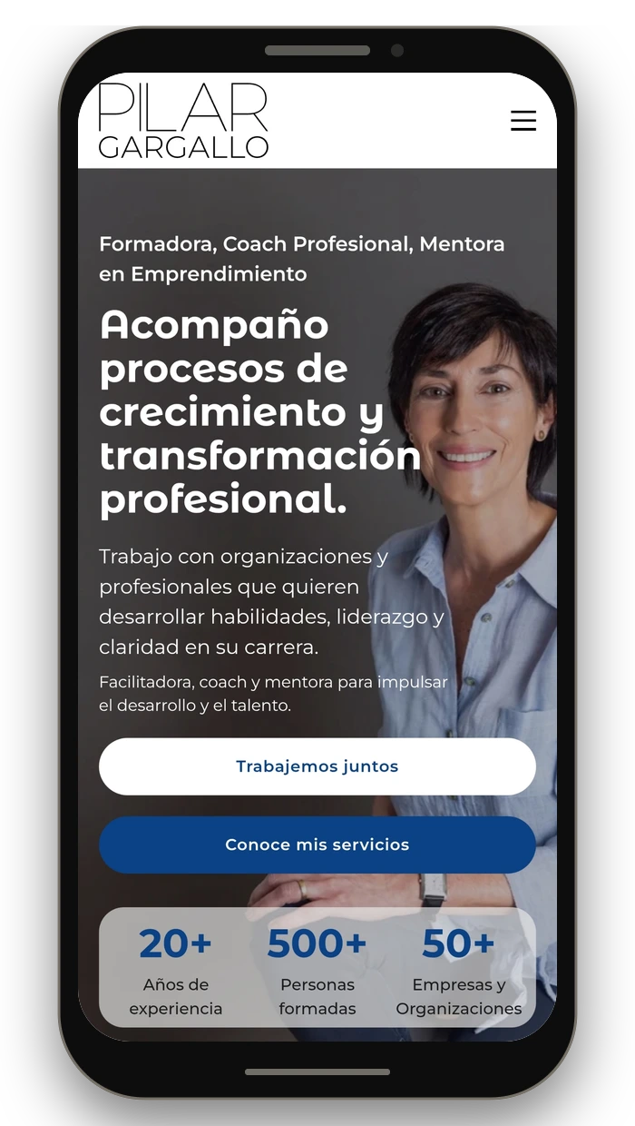 La misma web de Pilar Gargallo adaptada a móvil